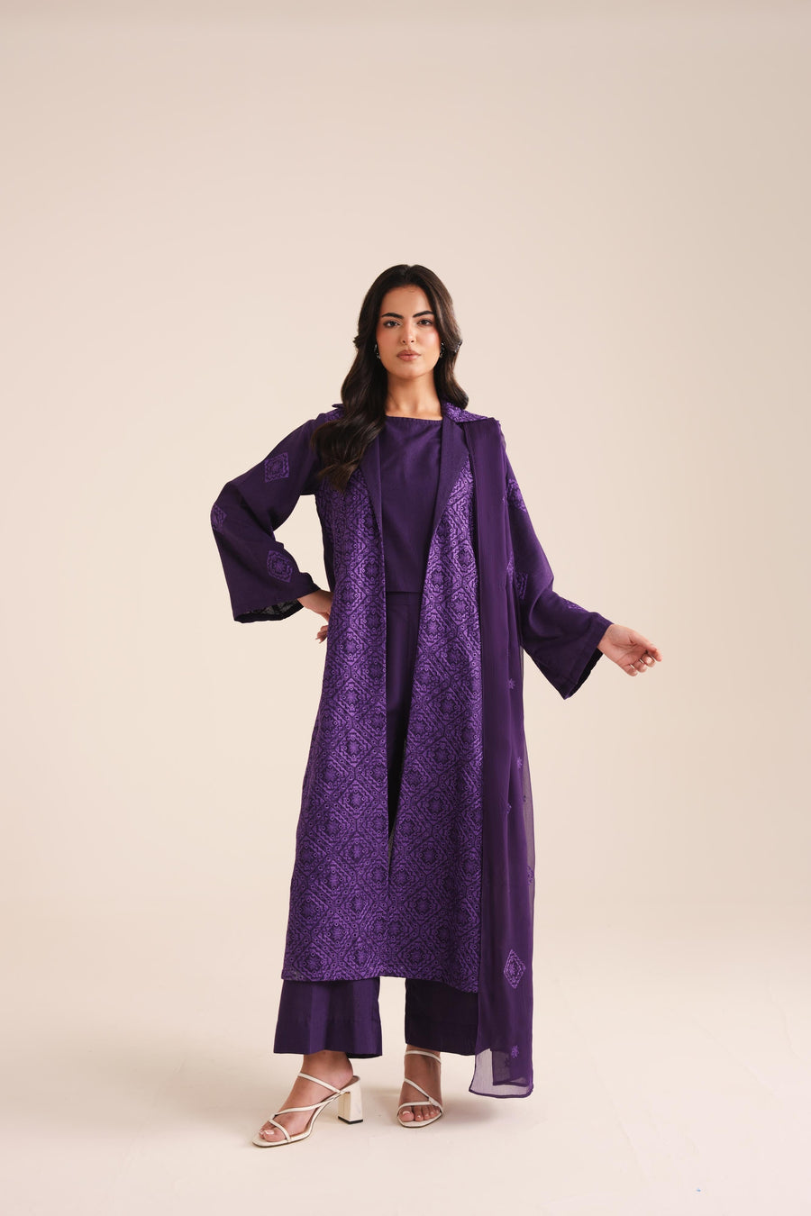 3 Piece - Embroidered Karandi Suit (Unstitched)