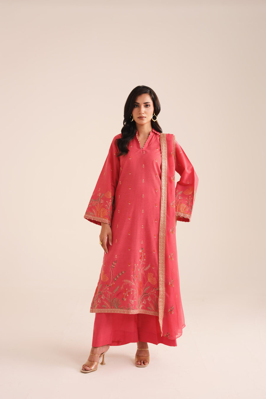 3 Piece - Embroidered Karandi Suit (Unstitched)