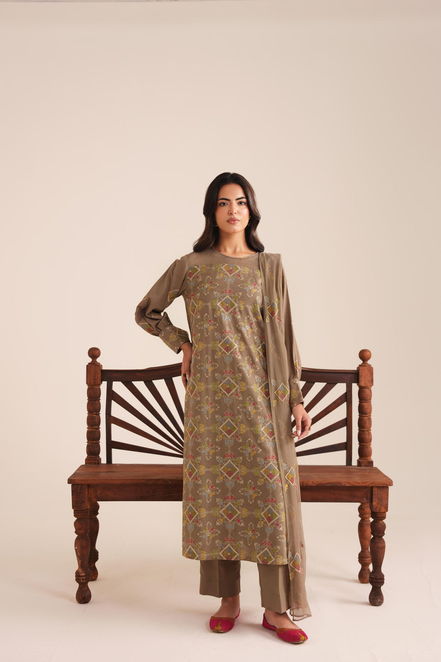 3 Piece - Embroidered Karandi Suit (Unstitched)