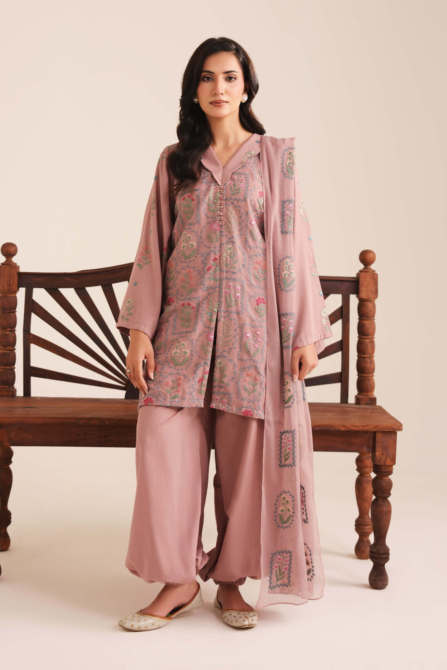 3 Piece - Embroidered Karandi Suit (Unstitched)