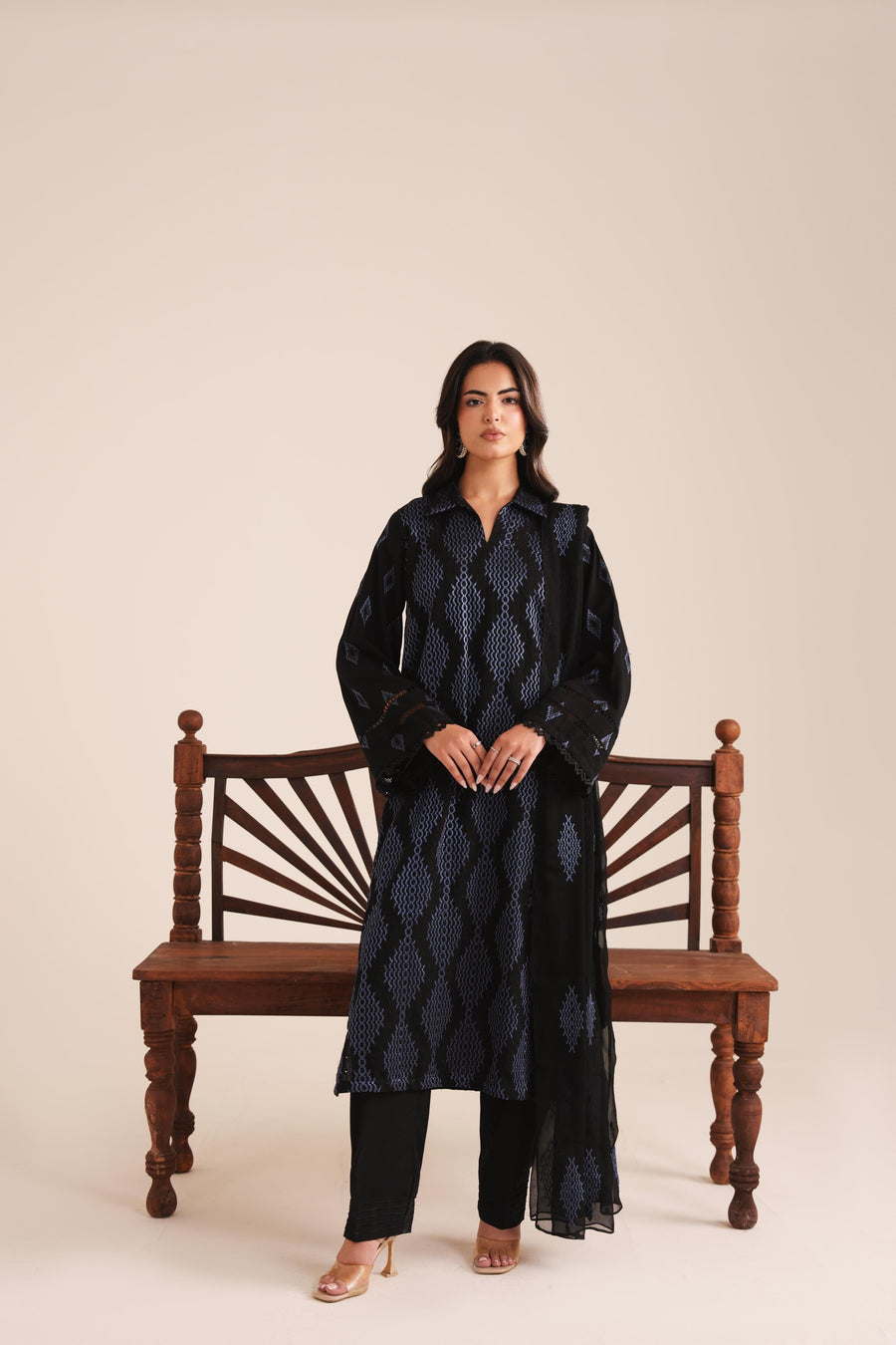 3 Piece - Embroidered Karandi Suit (Unstitched)