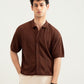 Dark Brown Crocheted Stripes Knitted Button Down - Men