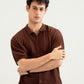 Dark Brown Crocheted Stripes Knitted Button Down - Men