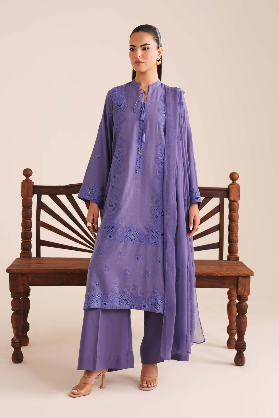3 Piece - Embroidered Karandi Suit (Unstitched)