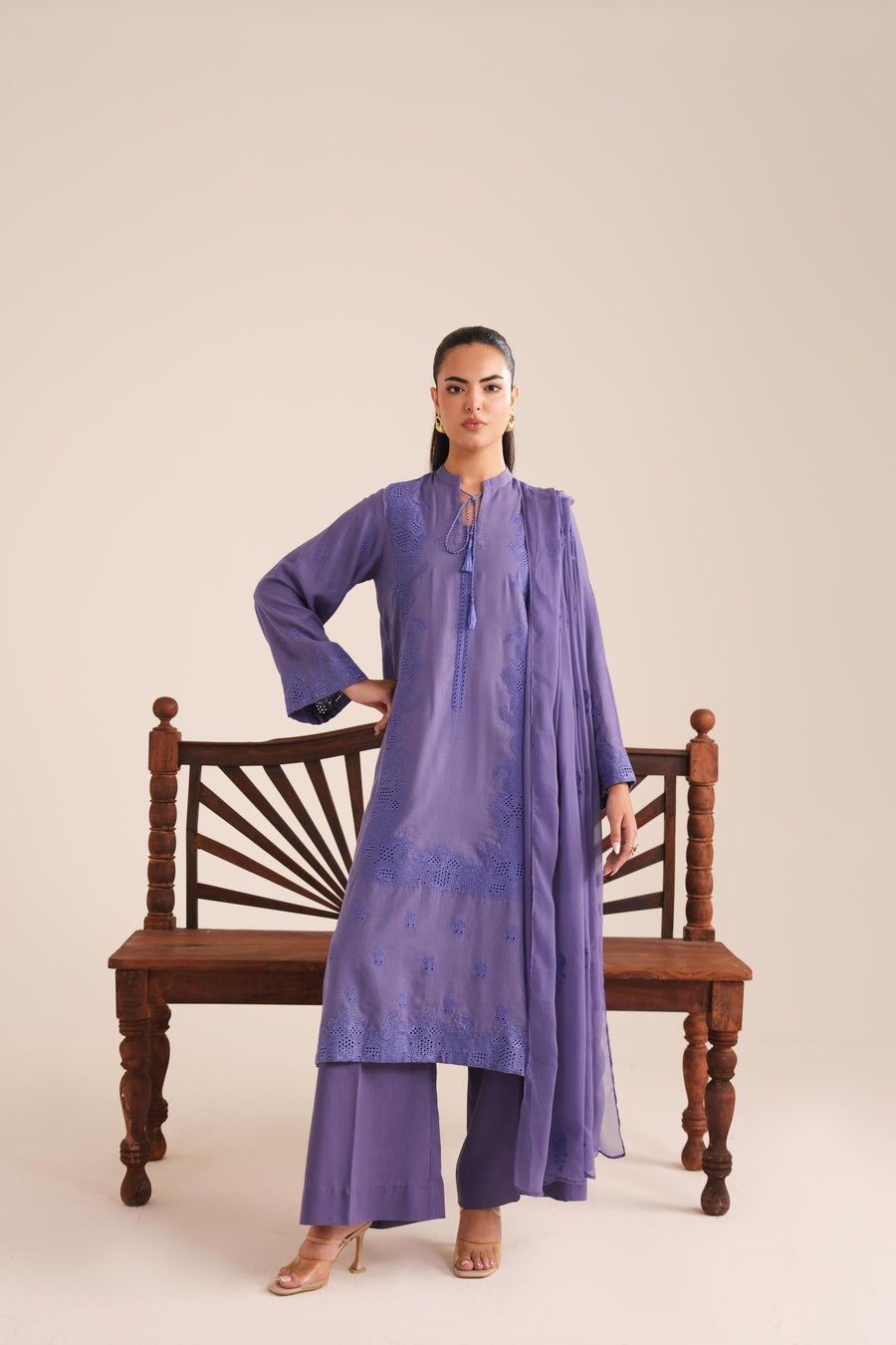 3 Piece - Embroidered Karandi Suit (Unstitched)