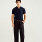 Navy Blue Zipper Cabled Knit Polo - Men