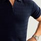 Navy Blue Zipper Cabled Knit Polo - Men