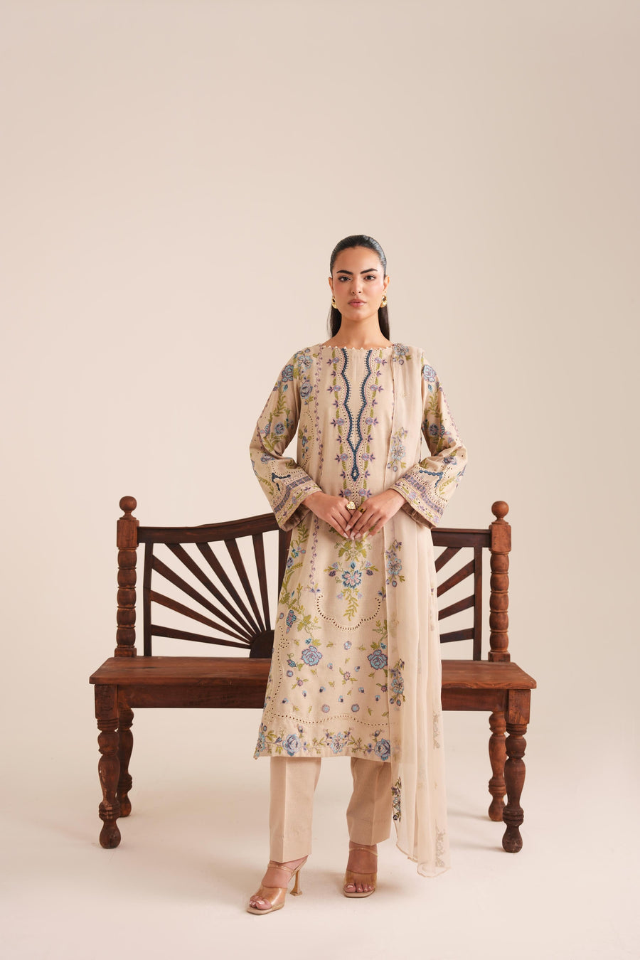 3 Piece - Embroidered Karandi Suit (Unstitched)