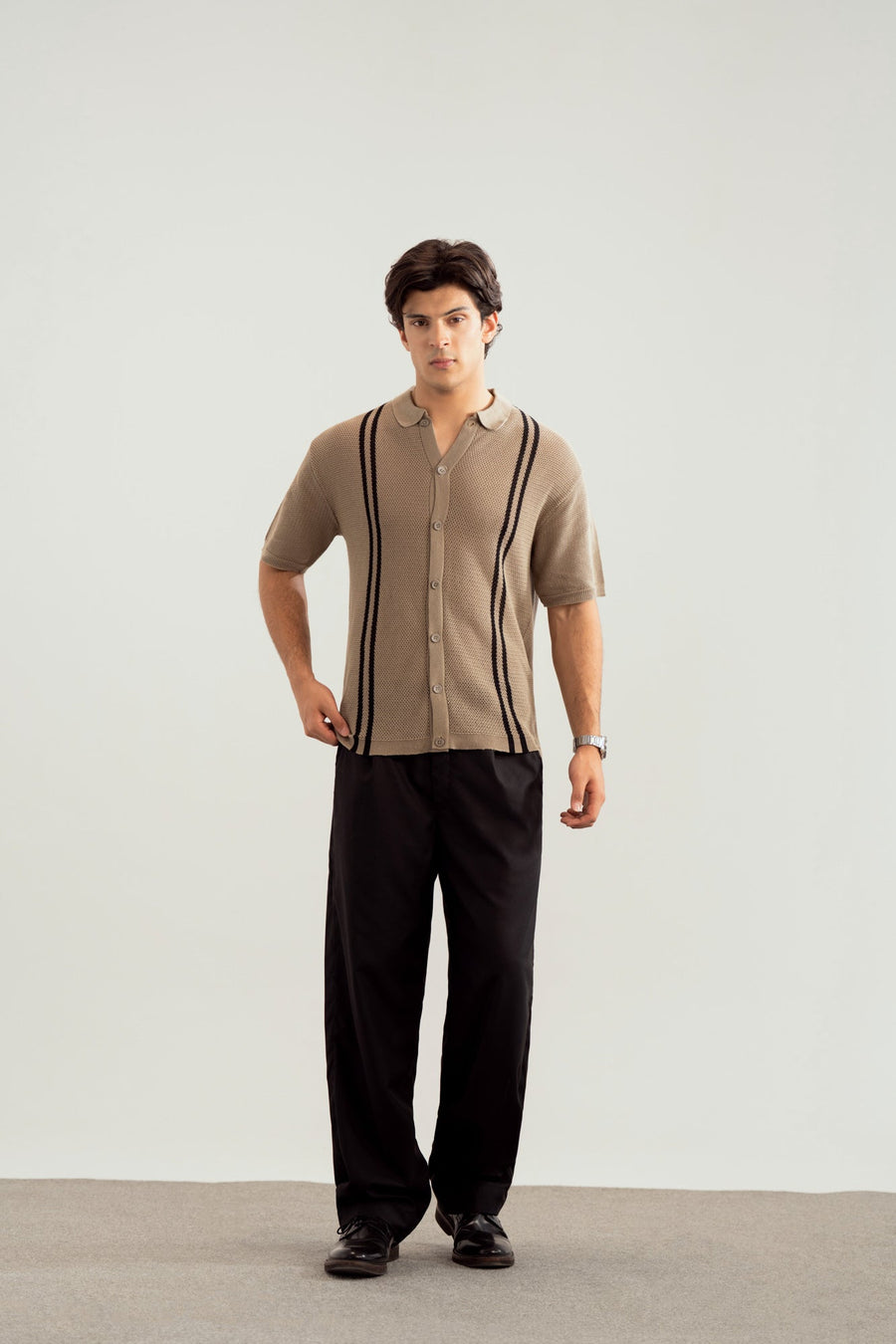 Pishtachu Crocheted Stripes Knitted Button Down - Men