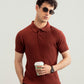 Dark Cherry Cable Knit Polo - Men
