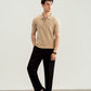 Beige Drop Needle Zipper Knitted Polo - Men