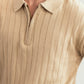 Beige Drop Needle Zipper Knitted Polo - Men