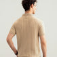 Beige Drop Needle Zipper Knitted Polo - Men