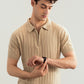 Beige Drop Needle Zipper Knitted Polo - Men