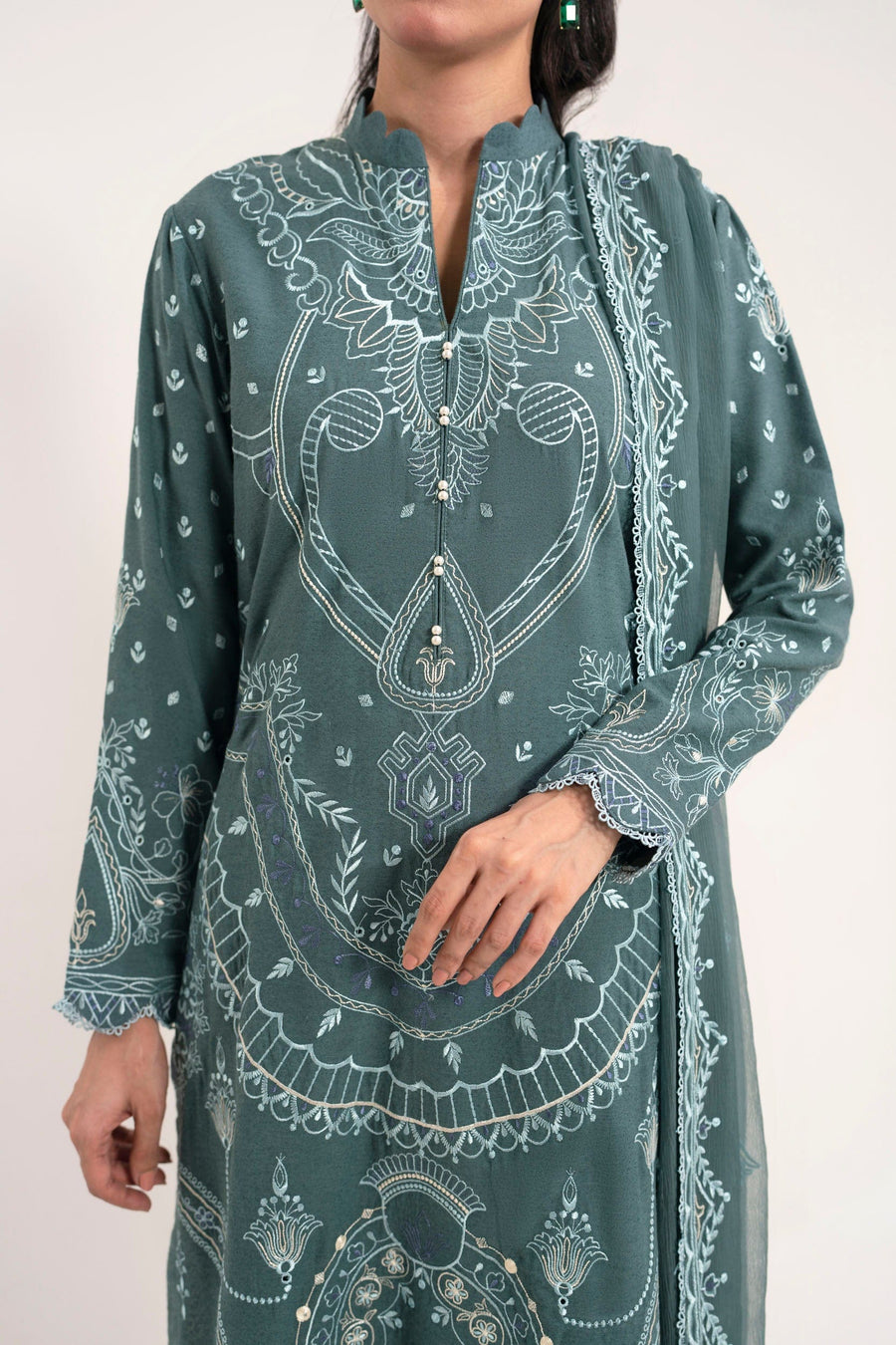 3 Piece - Embroidered Karandi Suit (Unstitched)