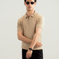 Beige Drop Needle Zipper Knitted Polo - Men