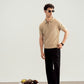 Beige Drop Needle Zipper Knitted Polo - Men