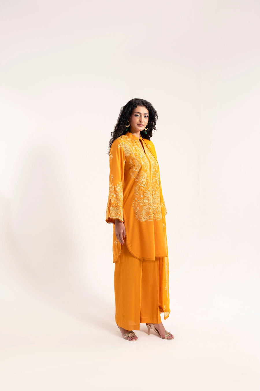 Embroidered Karandi 3 Piece Suit - Orange (Unstitched)