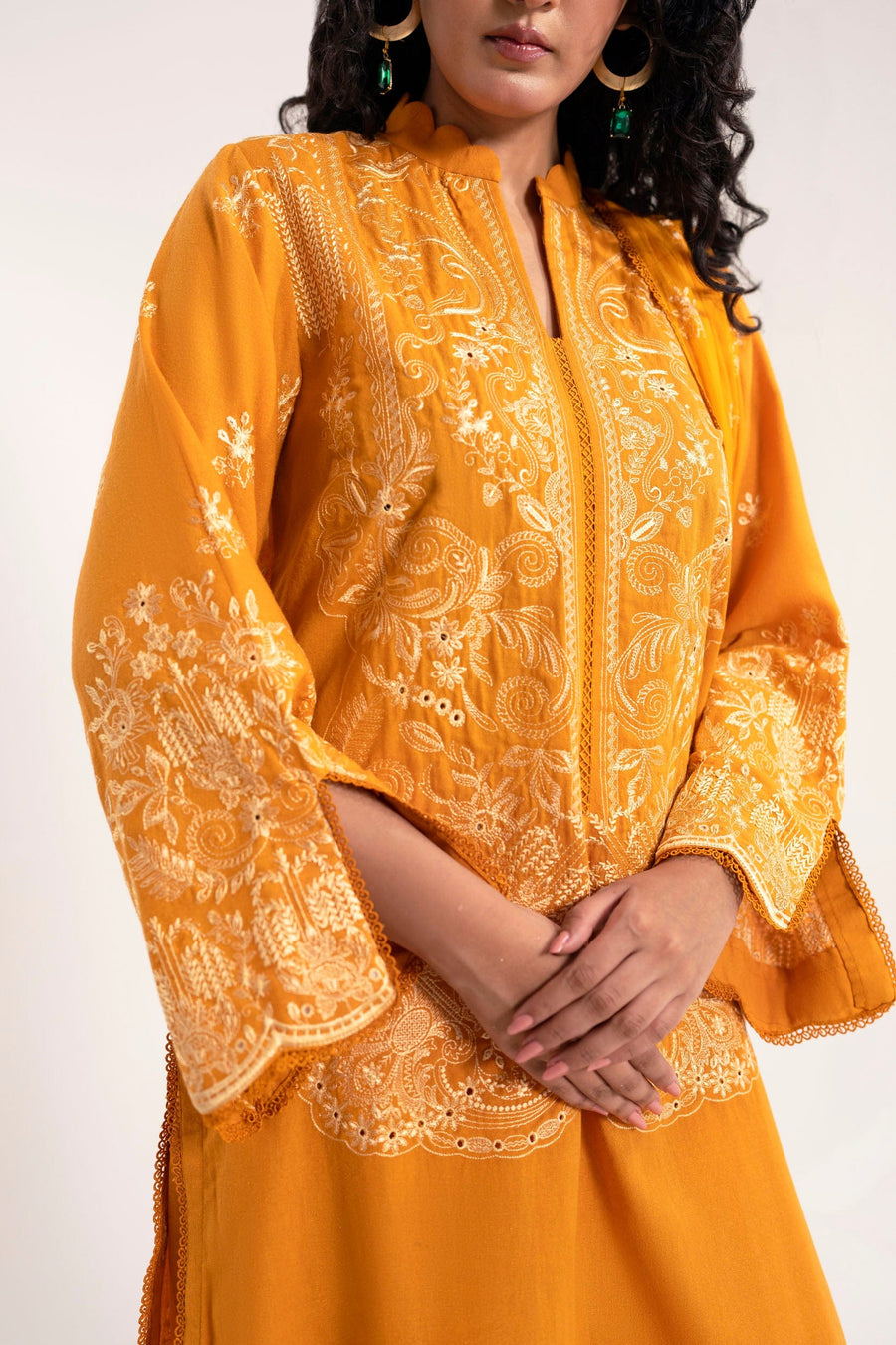 Embroidered Karandi 3 Piece Suit - Orange (Unstitched)