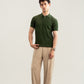 Dark Green Cable Knit Polo - Men