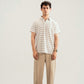 Off White & Brown Striper Mesh Thermal Knit Polo - Smart Fit - Men