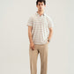 Off White & Brown Striper Mesh Thermal Knit Polo - Smart Fit - Men