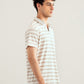 Off White & Brown Striper Mesh Thermal Knit Polo - Smart Fit - Men