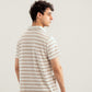 Off White & Brown Striper Mesh Thermal Knit Polo - Smart Fit - Men