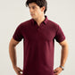 Maroon Interlock Johnny Collar Polo - Smart Fit  - Men