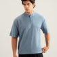 Sky Blue Interlock Oversized Henley Tee - Men