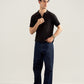 Black Drop Needle Zipper Knitted Polo - Men