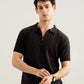 Black Drop Needle Zipper Knitted Polo - Men