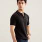 Black Drop Needle Zipper Knitted Polo - Men