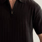 Black Drop Needle Zipper Knitted Polo - Men