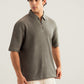 Olive Waffle Zipper Polo - Boxy Fit - Men