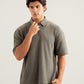 Olive Waffle Zipper Polo - Boxy Fit - Men
