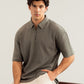 Olive Waffle Zipper Polo - Boxy Fit - Men