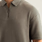Olive Waffle Zipper Polo - Boxy Fit - Men