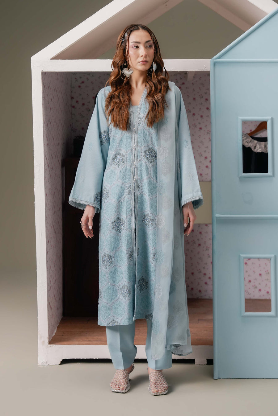 3 Piece - Embroidered Karandi Suit (Unstitched)