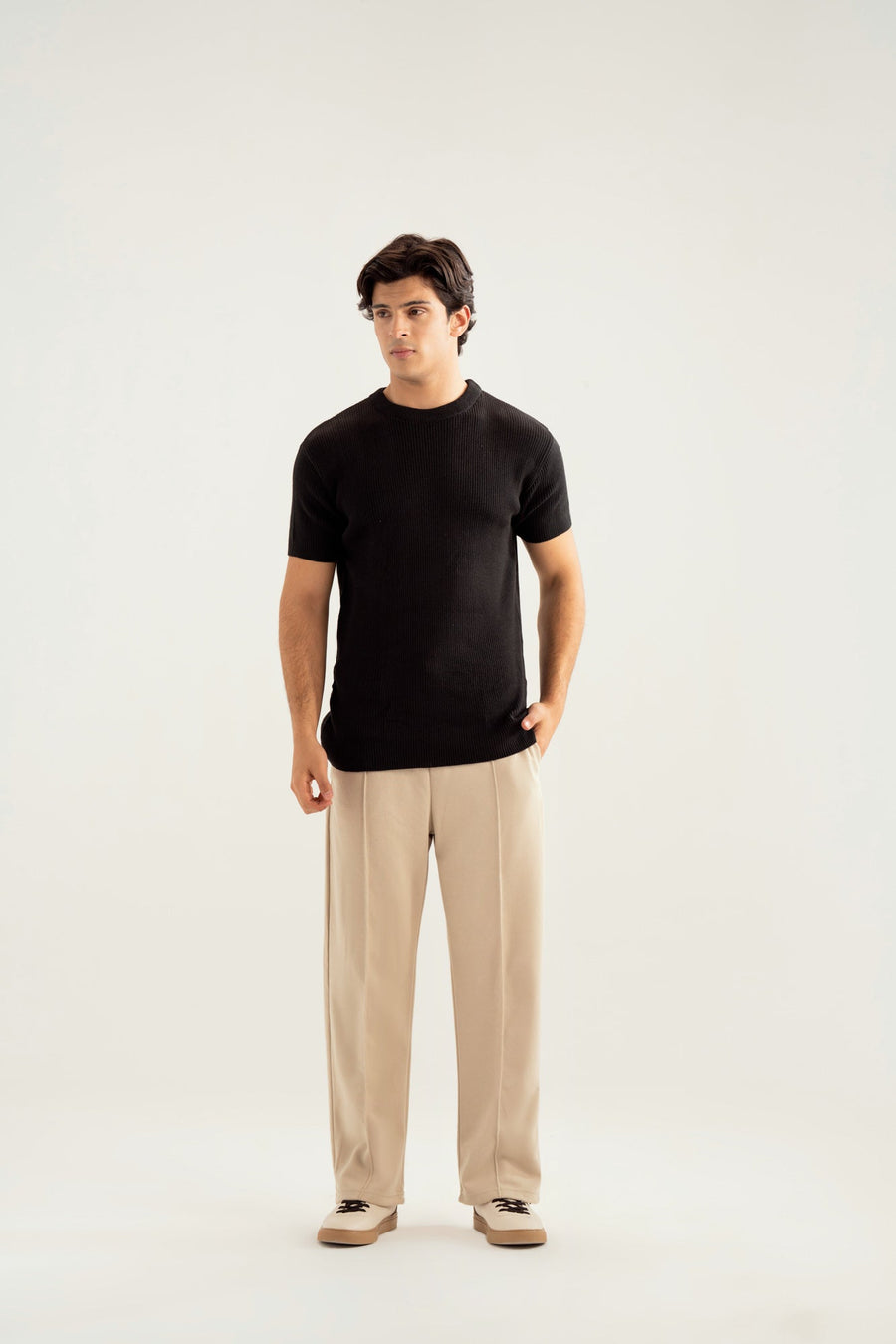 Black Knitted Tee - Men