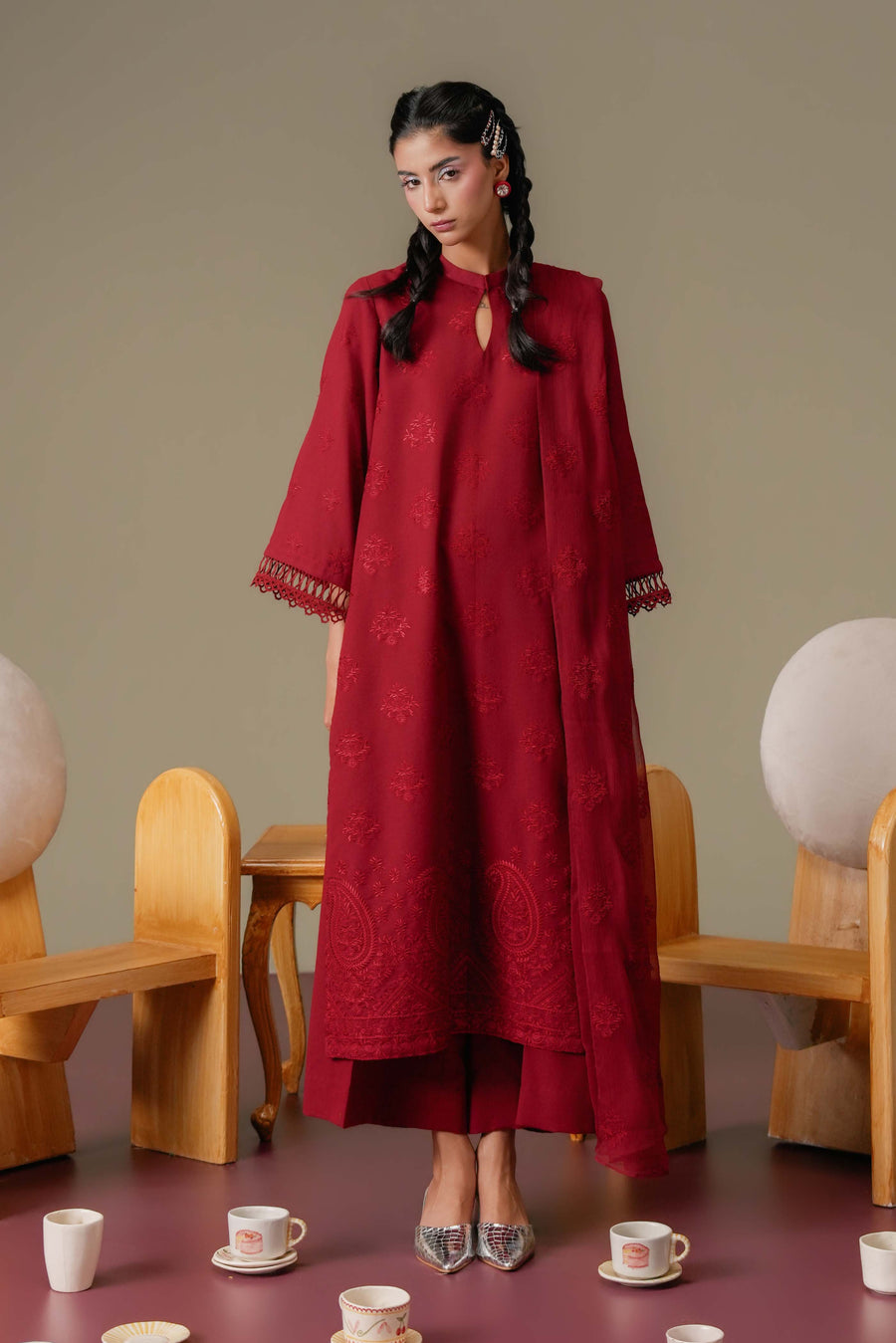 3 Piece - Embroidered Karandi Suit (Unstitched)
