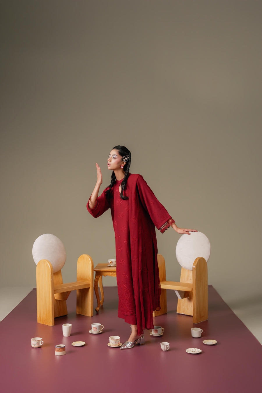 3 Piece - Embroidered Karandi Suit (Unstitched)