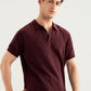 Deep Burgundy Crocheted Diamond Knitted Polo - Men