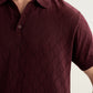 Deep Burgundy Crocheted Diamond Knitted Polo - Men