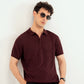 Deep Burgundy Crocheted Diamond Knitted Polo - Men