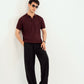 Deep Burgundy Crocheted Diamond Knitted Polo - Men