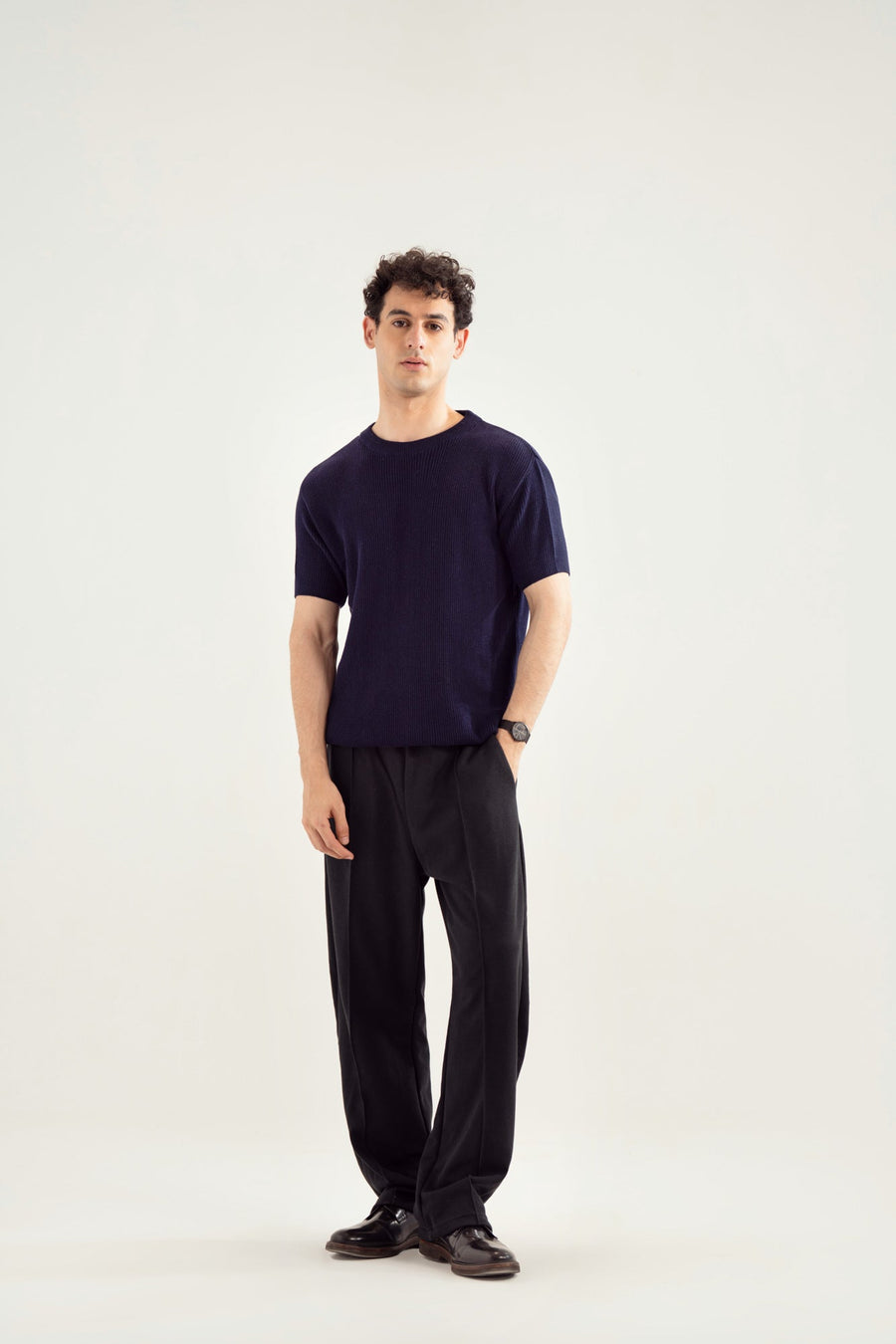 Navy Blue Knitted Tee - Men