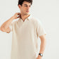 Off White Mesh Thermal Knit Polo - Smart Fit - Men