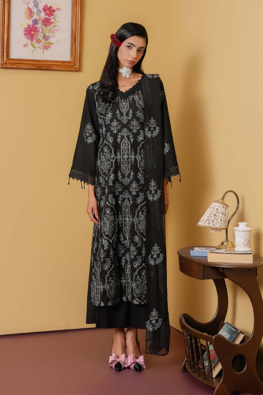 3 Piece - Embroidered Karandi Suit (Unstitched)
