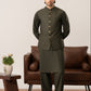 Army Green Kurta Shalwar with Pick-Stitch Matching Waistcoat - Men